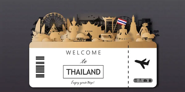Tajlandia Pocztówki Gold Travel Plakat Reklama Wycieczek Światowej Sławy Zabytków — Wektor stockowy