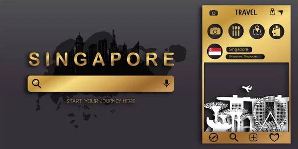 Singapurská Cestovní Pohlednice Plakát Turistická Reklama Světově Proslulé Památky Papírovém — Stockový vektor