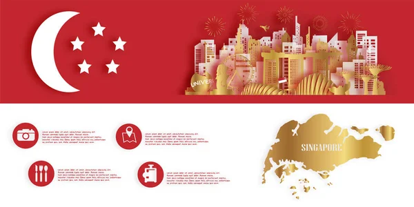 Singapore Reis Ansichtkaart Poster Tour Reclame Van Wereldberoemde Bezienswaardigheden Papier — Stockvector