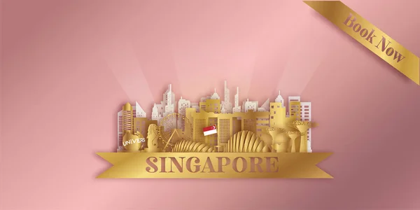 Singapur Tarjeta Postal Viaje Póster Tour Publicidad Monumentos Fama Mundial — Archivo Imágenes Vectoriales