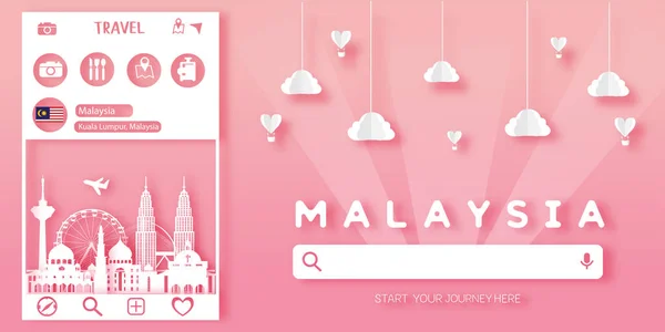 Malasia Lindo Panorama Tarjetas Postales Viaje Cartel Publicidad Turística Lugares — Vector de stock