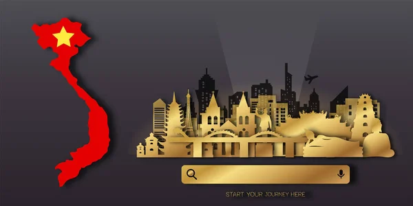 Вьетнамская Туристическая Открытка Плакат Реклама Тура Всемирно Известных Достопримечательностей Стиле — стоковый вектор