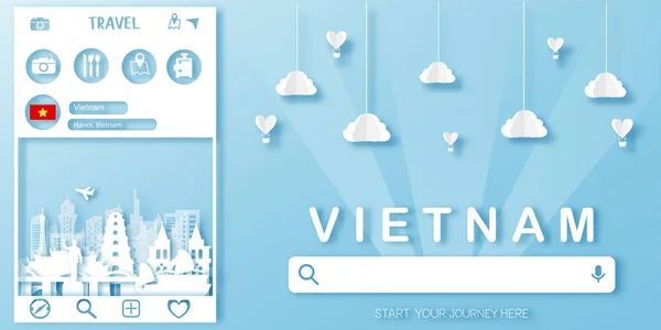 Vietnam Reizen Ansichtkaart Poster Tour Reclame Van Wereldberoemde Bezienswaardigheden Papier — Stockvector
