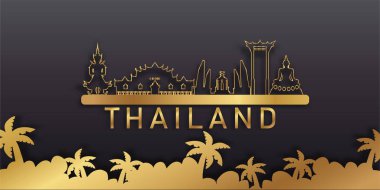 Tayland Seyahat kartpostal panoraması, poster, dünya çapında ünlü kağıt kesim stili simgelerinin tanıtımı.