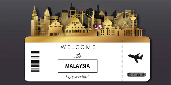 말레이시아 파노라마 포스터 세계적으로 랜드마크의 스타일 — 스톡 벡터