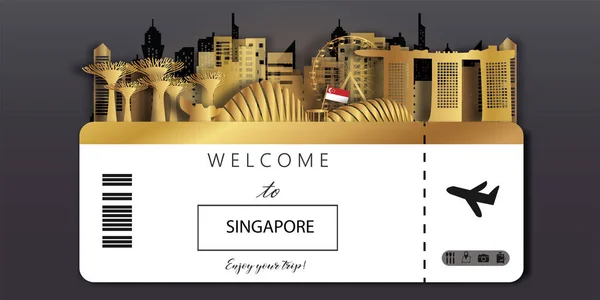 Singapore Resor Vykort Panorama Affisch Turné Reklam För Världsberömda Landmärken — Stock vektor