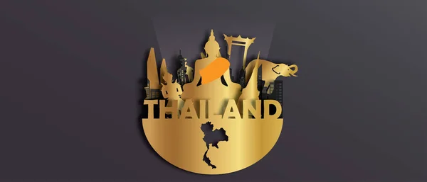 Tajlandia Travel Panorama Pocztówki Plakat Reklama Wycieczek Światowej Sławy Zabytków — Wektor stockowy