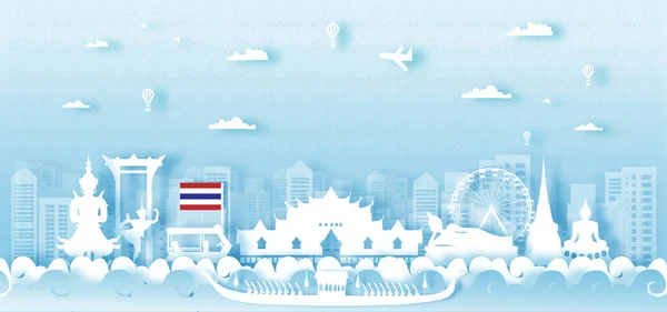 Tailandia Panorama Tarjetas Postales Viaje Póster Publicidad Turística Monumentos Fama — Vector de stock