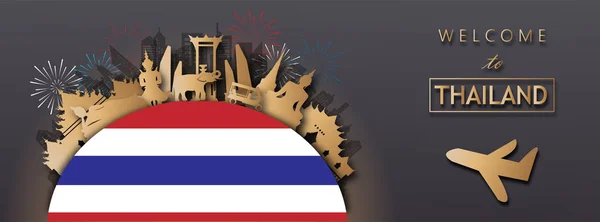 Tailandia Panorama Tarjetas Postales Viaje Póster Publicidad Turística Monumentos Fama — Vector de stock