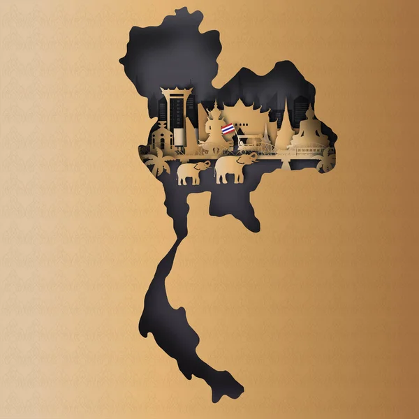 Thailand Reizen Ansichtkaart Panorama Poster Tour Reclame Van Wereldberoemde Bezienswaardigheden — Stockvector