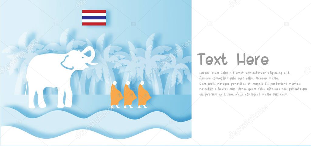 Thailand Travel postcard panorama, poster, tour advertising of world famous landmarks in paper cut style. Vectors illustrations