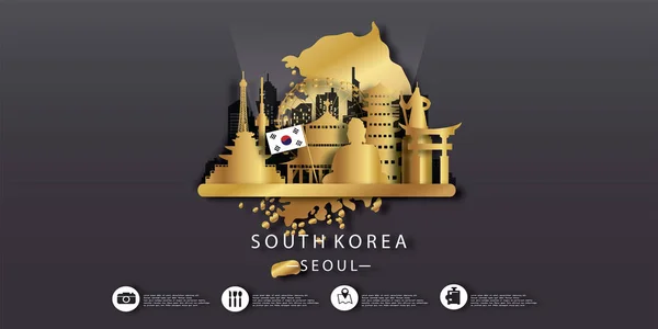 Séoul Corée Sud Carte Postale Voyage Affiche Publicité Touristique Monuments — Image vectorielle