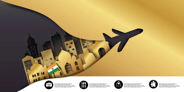 Indie Cestovní Pohlednice Plakát Turistická Reklama Světově Proslulé Památky Papírovém — Stockový vektor