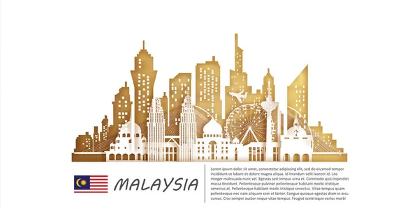 Malaysia Travel Postcard Poster Tour Advertising World Famous Landmarks Paper — Stock Vector