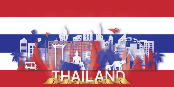 Podróże Tajlandia Pocztówka Plakat Reklama Wycieczek Światowej Sławy Zabytków Stylu — Wektor stockowy