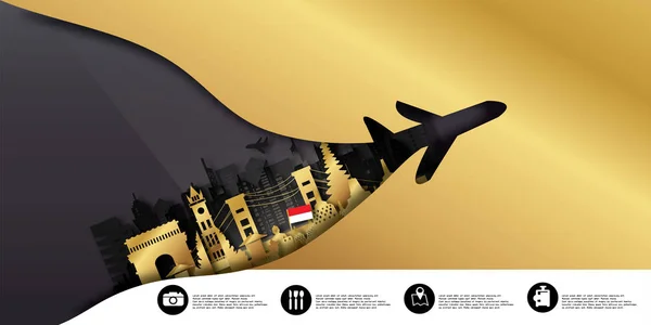 Podróże Indonezja Pocztówka Plakat Reklama Wycieczek Światowej Sławy Zabytków Stylu — Wektor stockowy