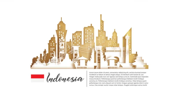 Viajes Indonesia Postal Póster Tour Publicidad Monumentos Fama Mundial Estilo — Vector de stock