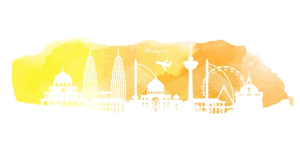 Malajsie Cestovní Pohlednice Plakát Turistická Reklama Světově Proslulé Památky Papírovém — Stockový vektor