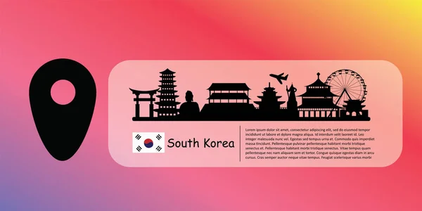 Corée Sud Carte Postale Voyage Affiche Publicité Touristique Monuments Renommée — Image vectorielle