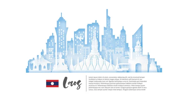Laos Podróże Pocztówka Plakat Zwiedzanie Reklamy Światowej Sławy Zabytków Stylu — Wektor stockowy