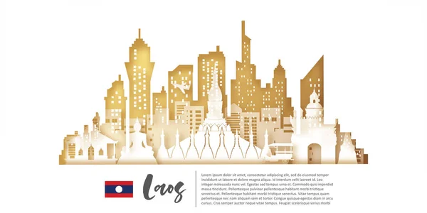 Laos Travel Postcard Poster Tour Advertising World Famous Landmarks Paper — 스톡 벡터