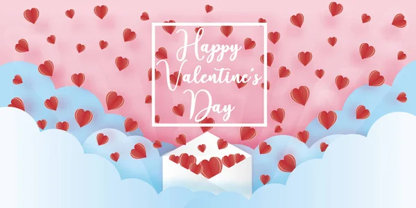 Happy Valentines Day Paper Cut Style Vector Illustration — Stock Vector