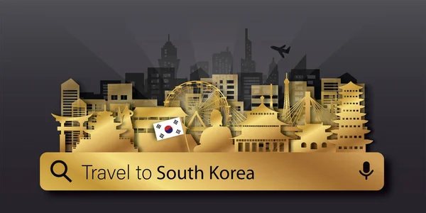 Corée Sud Carte Postale Voyage Affiche Publicité Touristique Monuments Renommée — Image vectorielle