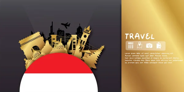 인도네시아 포스터 세계적으로 랜드마크의 스타일 반사경의 — 스톡 벡터
