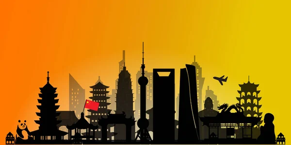 China Travel Pocztówka Plakat Reklama Wycieczek Światowej Sławy Zabytków Stylu — Wektor stockowy