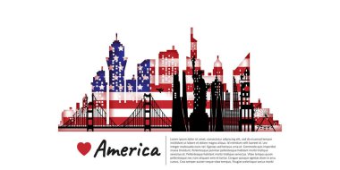 ABD Amerika Seyahat kartpostalı, poster, dünyaca ünlü simgelerin tanıtım turu. Vektör illüstrasyonları