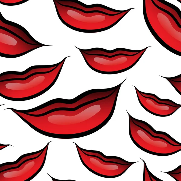 女唇无缝图案 带有红色口红 流行艺术风格 — 图库矢量图片