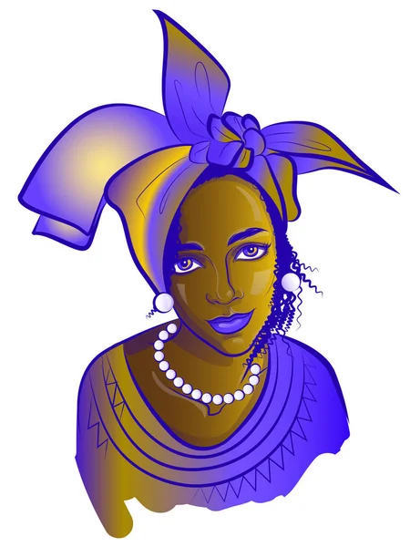 Živá Ilustrace Krásné Tmavé Kůže Dívky Etnickém Kostýmu — Stockový vektor