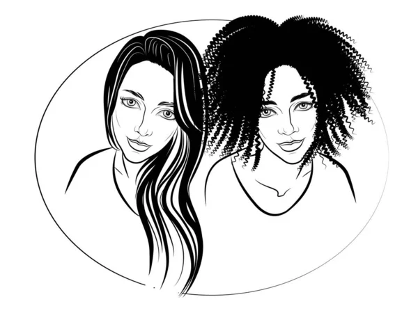  iki güzel kızın siyah beyaz çizimi