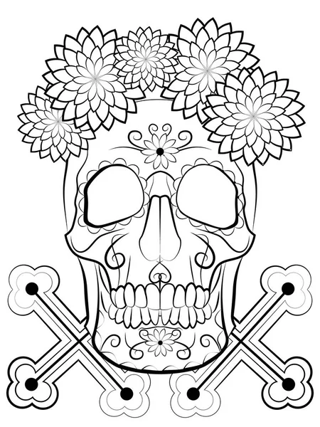 Black White Illustration Self Coloring Image Human Skull Cross Symbol — ストックベクタ