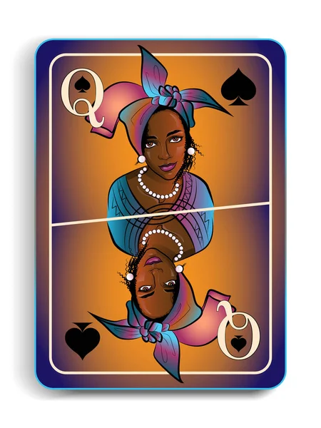 Ulusal başlıklı güzel bir kızın resmiyle iskambil oynuyorum. Maça Kraliçesi.