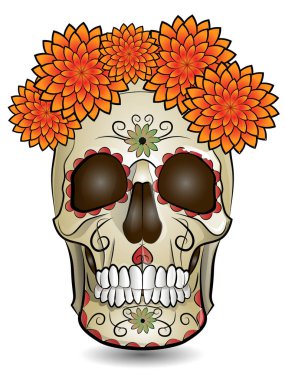 insan kafatasının yer aldığı renk çizimi, ölülerin bayram sembolü günü