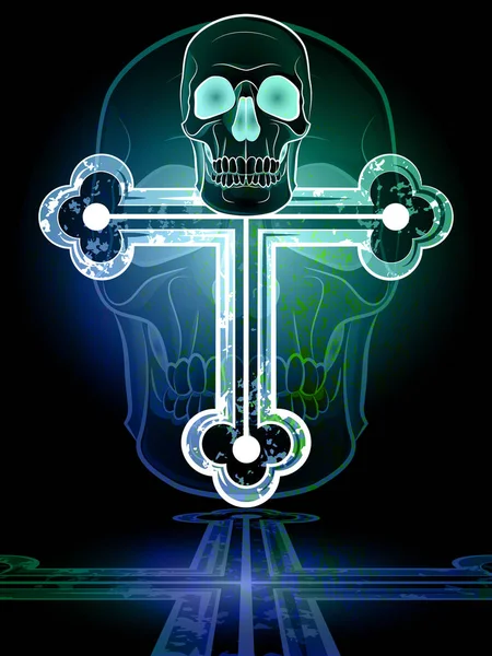 Dark Illustration Human Skull Crystal Cross Print Airbrush — ストックベクタ
