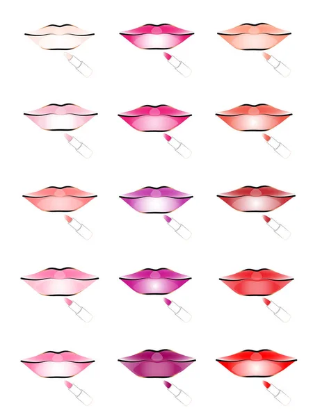 Rujlu renkli dudaklar. Kozmetik seçimi için renk paleti.