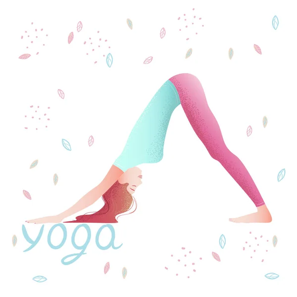 Das Mädchen Der Yoga Pose Hund Nach Unten Cartoon Illustration — Stockvektor