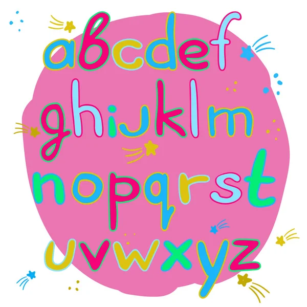 Handgezeichnetes Englisches Alphabet Karikatur Isoliert Farbige Buchstaben — Stockvektor