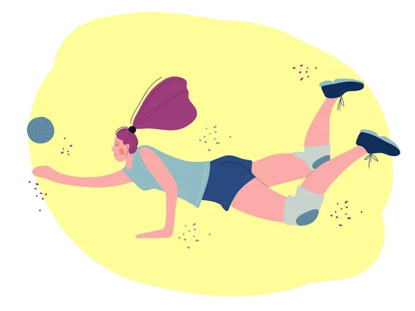 Voleybol oynayan atletik kız. Elle çizilmiş karikatür. Sağlıklı bir yaşam tarzı. Aktif spor.