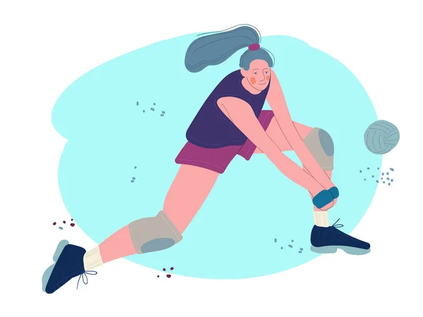Sportowa Dziewczyna Grająca Siatkówkę Rysunek Rysunkowy Narysowany Ręcznie Zdrowy Styl — Wektor stockowy