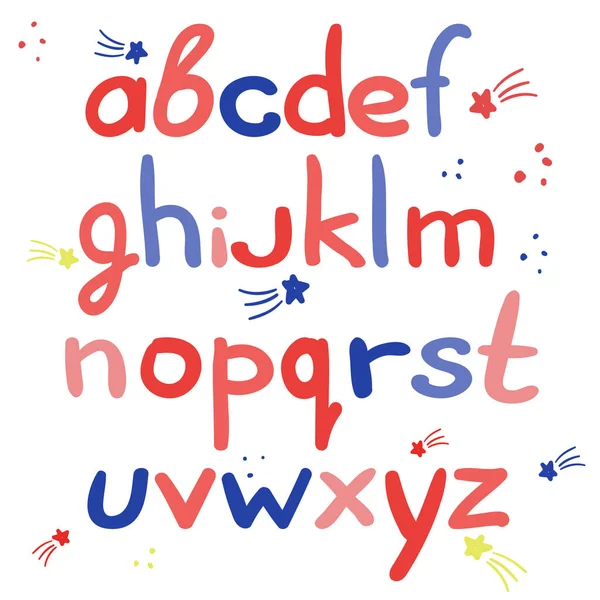 Alphabet Anglais Dessiné Main Dessin Animé Isolé Lettres Colorées — Image vectorielle