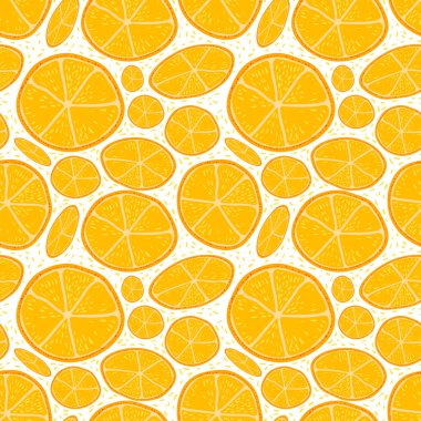 Çizgi film tarzında parlak, pürüzsüz bir desen. Mandalina dilimleri. Kumaş ve ambalaj kağıdı dekorasyonu için dekorasyon.