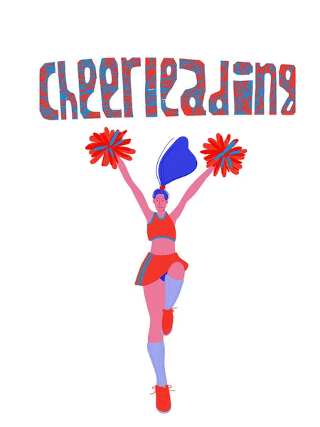 Ilustracja Dziewczyny Cheerleaderki Dresie Ręcznie Rysowany Obraz Kreskówkowym Stylu Litery — Wektor stockowy