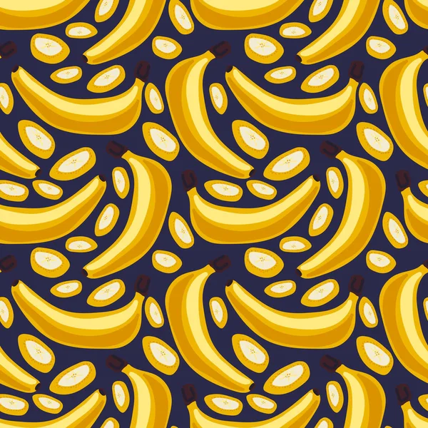 Seamless Pattern Bananas Dark Background Cartoon Style Decor Fabric Packaging — Stock Vector