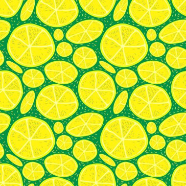 Çizgi film tarzında parlak, pürüzsüz bir desen. Bir dilim limon. Kumaş ve ambalaj kağıdı dekorasyonu için dekorasyon.