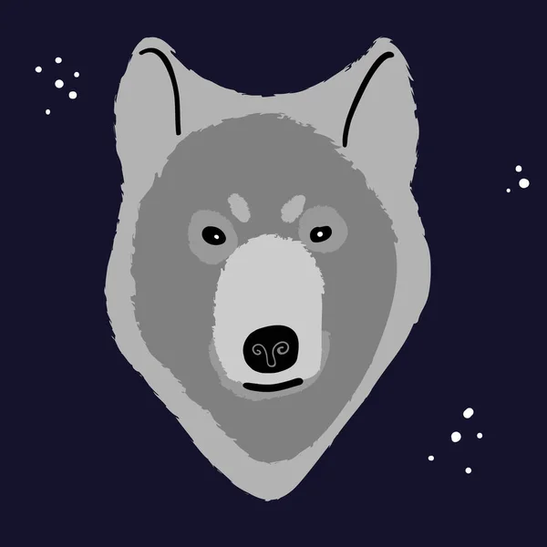 Handgezeichnete Illustration Des Gesichts Eines Wolfes Cartoon Stil Druck Für — Stockvektor