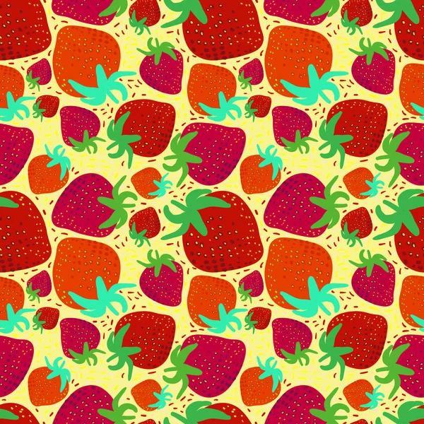 Bright Seamless Pattern Randomly Scattered Strawberries Hand Drawing Healthy Food — Stock Vector
