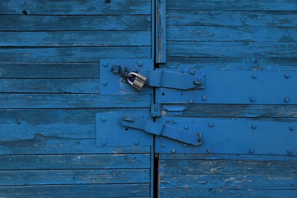 Levendige Oude Blauwe Houten Gesloten Deur Textuur Achtergrond Deur Met — Stockfoto